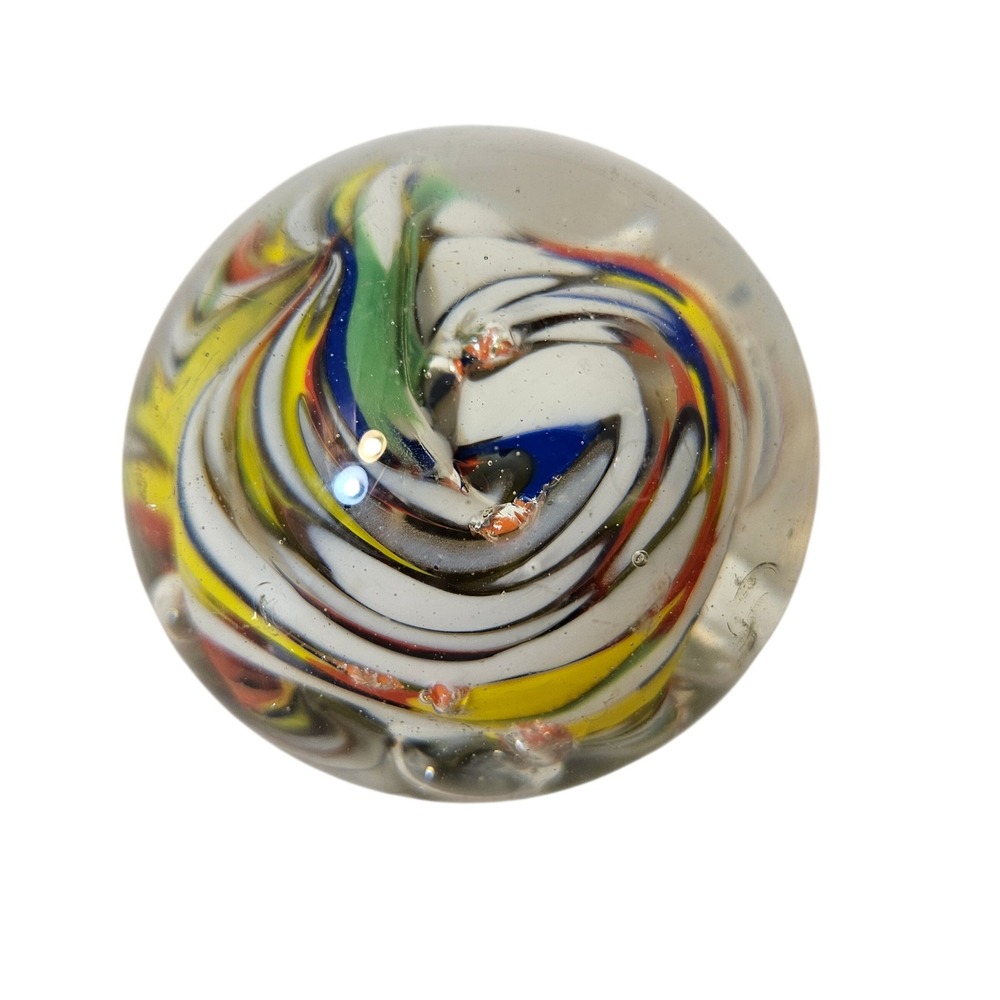 Murano Style Art Glass Paperweight Multicolor Latticino Swirl Aventurine Ribbon